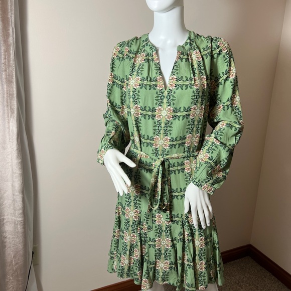 Loft Green and Pink Floral Tiled Vine Godet Dress, NWOT, Size L - Picture 3 of 8